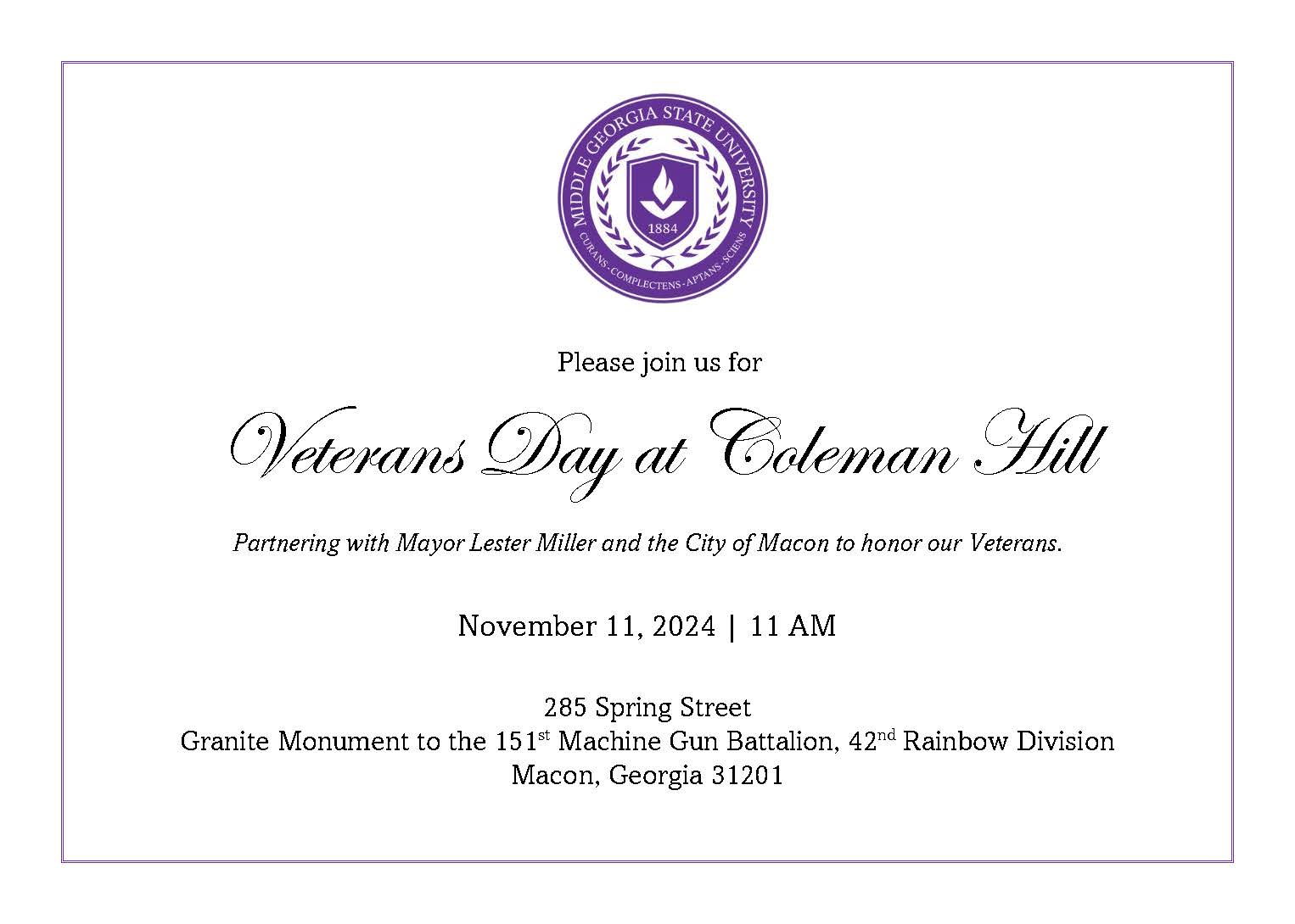 Veteran Day Service of Remembrance invitation.